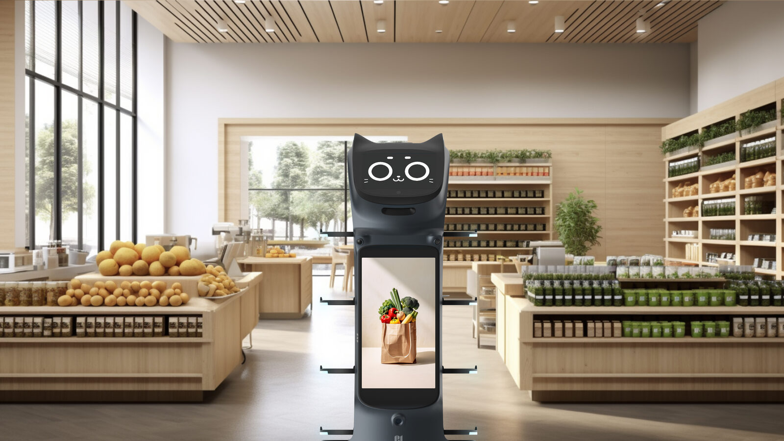 BellaBot Pro auf Shelf-Monitoring-Kontrollfahrt im Supermarkt